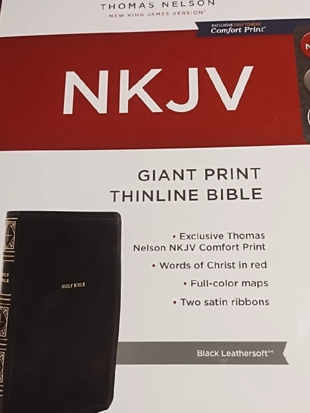 NKJV Giant Print Thinline Bible - Black New, Soft Leather.